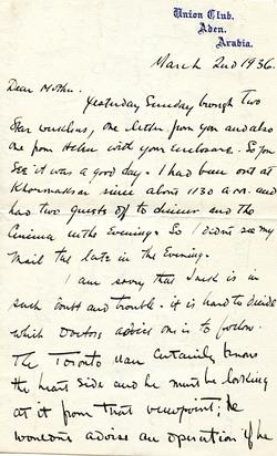 Letter from Willard to his Mother - 2-3-36 - Part 1 